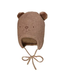 BABY-Inkamütze, "animal face" Stickerei, 2 Pompon, Vollfutter