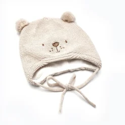 BABY-Inkamütze, Tiergesicht Stickerei, 2 Pompons, Vollfutter
