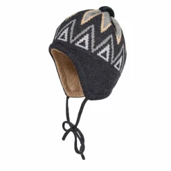 BABY-Mütze, ausgenäht, Band Norweger Jacquard, Minipompon, Teddyfutter