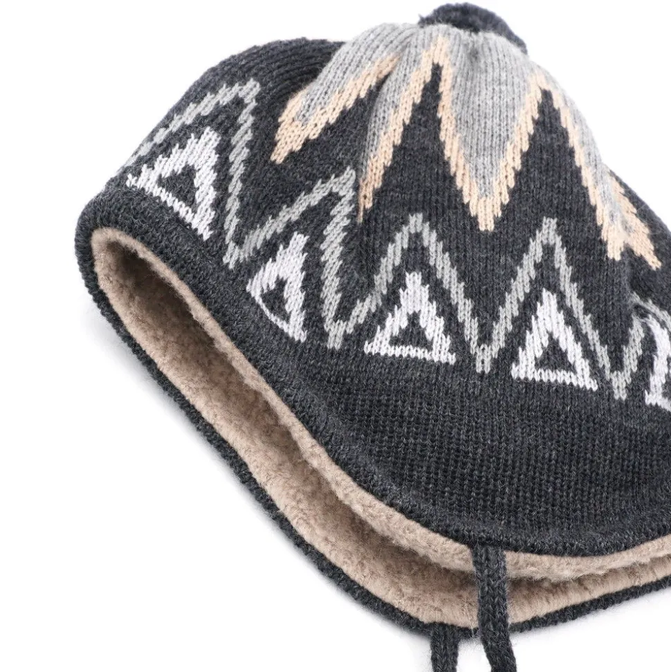 BABY-Mütze, ausgenäht, Band Norweger Jacquard, Minipompon, Teddyfutter