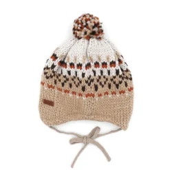 BABY-Mütze, ausgenäht, Pompon Jacquard Grobstrick, Futter