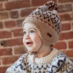 BABY-Mütze, ausgenäht, Pompon Jacquard Grobstrick, Futter