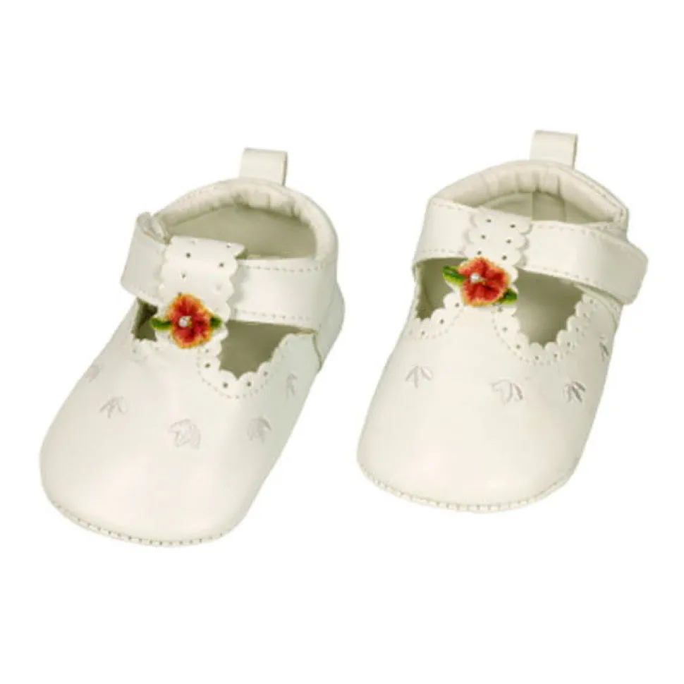 Baby-Schuhe festlich, Blüte Klettverschluss, PU-Sohle mit Bär