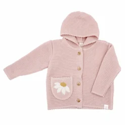 GOTS BABY GIRL-Strickjacke, Margerite, Tasche,Kapuze, Knöpfe