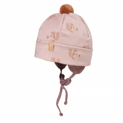 GOTS BABY-Mütze, Umschlag Jersey bedruckt, Ohrenklappen, Bindeband