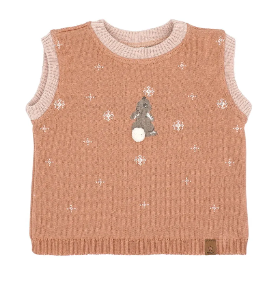 GOTS BABY-Pullunder Hasen Jacquard, Mini-Pompon
