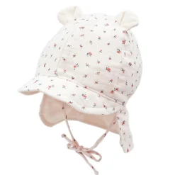 GOTS BABY-Schildmütze Nackenschutz kurz, Bindeband, Öhrchen