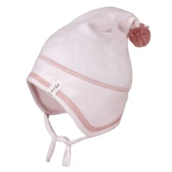 GOTS MINI-Zipfelmütze, Pompon Baumwollfleece, Bindeband