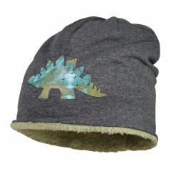 MINI BOY-Beanie, Deko Dino Jersey Melange, Teddyfutter