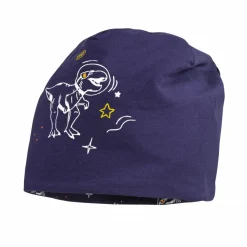 MINI BOY-Beanie, "space dino" reversible, Jersey bedruckt, glow in the dark