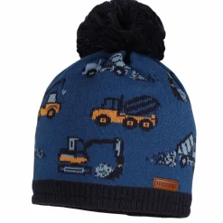 MINI BOY-Mütze, Baufahrzeuge Pompon, Futter