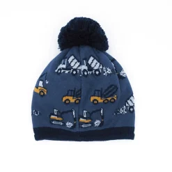 MINI BOY-Mütze, Baufahrzeuge Pompon, Futter