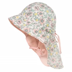 MINI GIRL-Flapper, Leinenoptik Blumen,Band, Nackenschutz, Tunnelzug