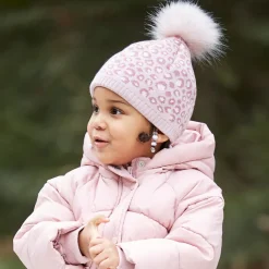 MINI GIRL-Mütze, animal dots randlos, pompon fake fur