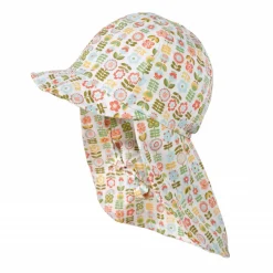 MINI GIRL-Schildmütze, Futter "Retroblume",Nackenschutz, Bindeband, doppelt