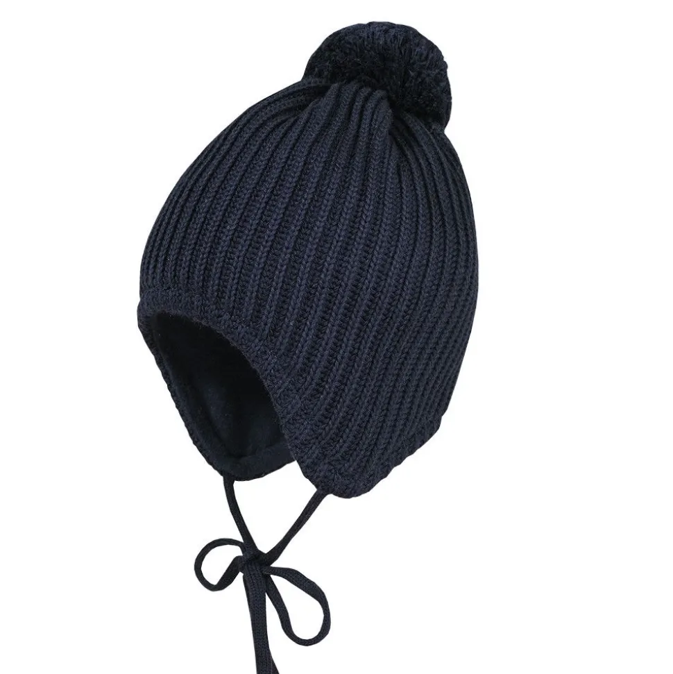 MINI-Mütze ausgenäht, Fang Pompon, Jerseyfutter