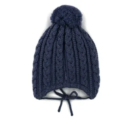 MINI-Mütze, Zopf, ausgenäht Pompon, Futter
