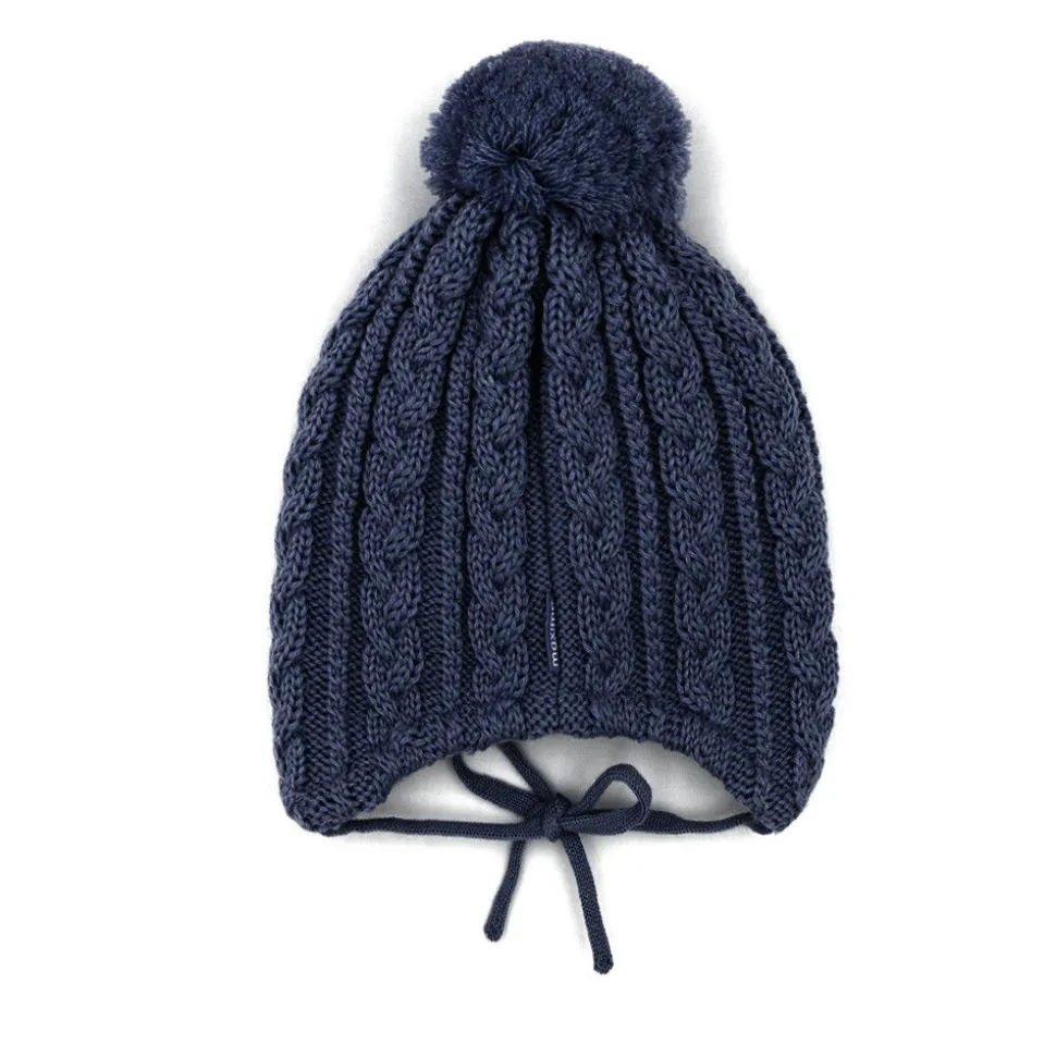 MINI-Mütze, Zopf, ausgenäht Pompon, Futter